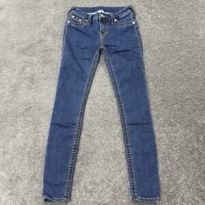 True Religion Super Skinny Jeans Womens 26 Blue Denim Contrast Stitch Y2K Preppy